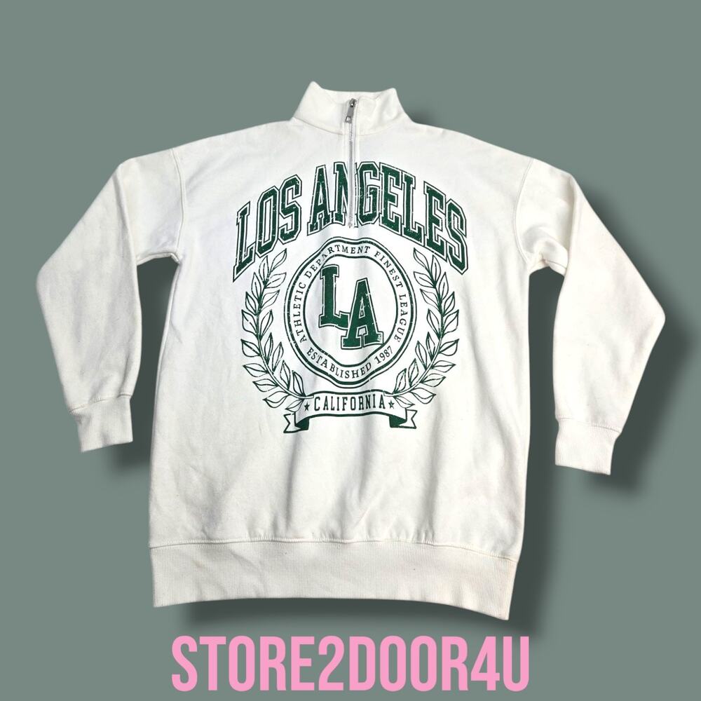 No Boundaries Quarter Zip Sweatshirt XXSmall (00) LOS ANGELES White Green